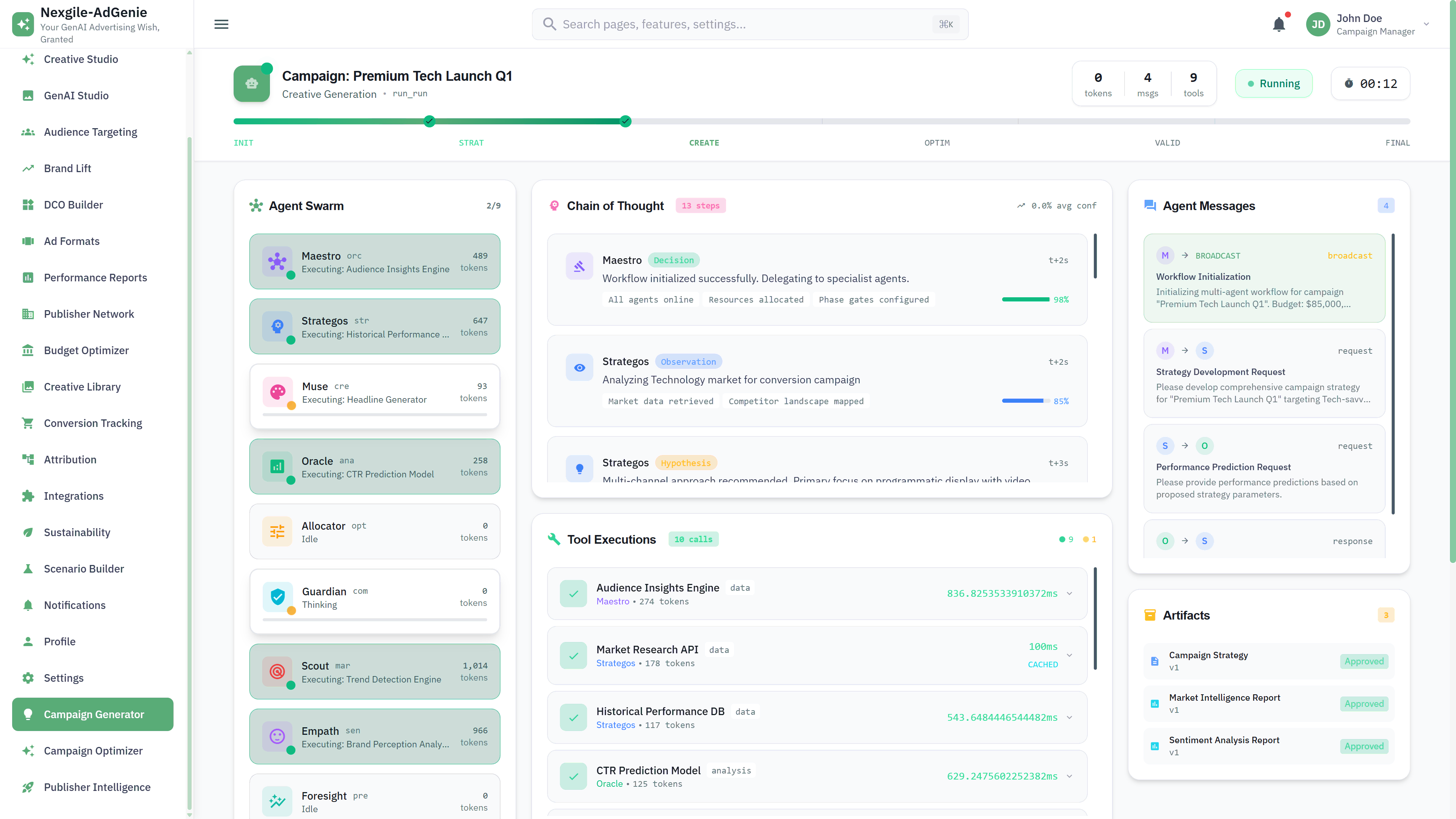 Multi-Agent Workflow - 9 specialized agents collaborating with chain-of-thought reasoning