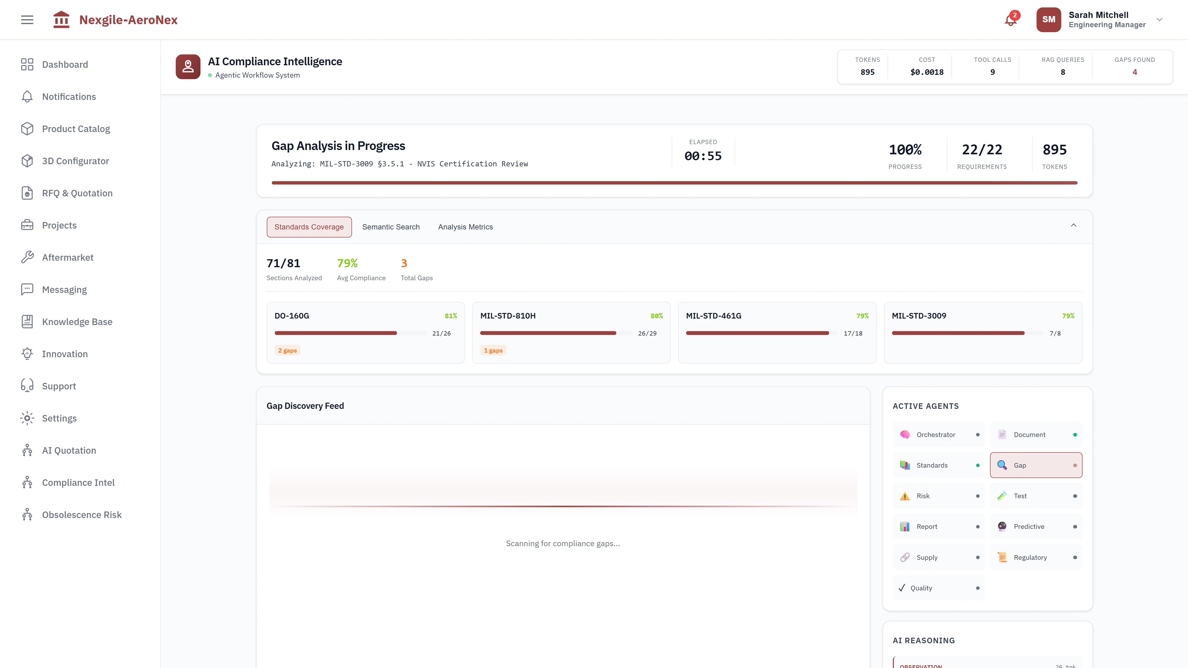 Results Dashboard - Compliance findings categorized by DO-160G, MIL-STD standards