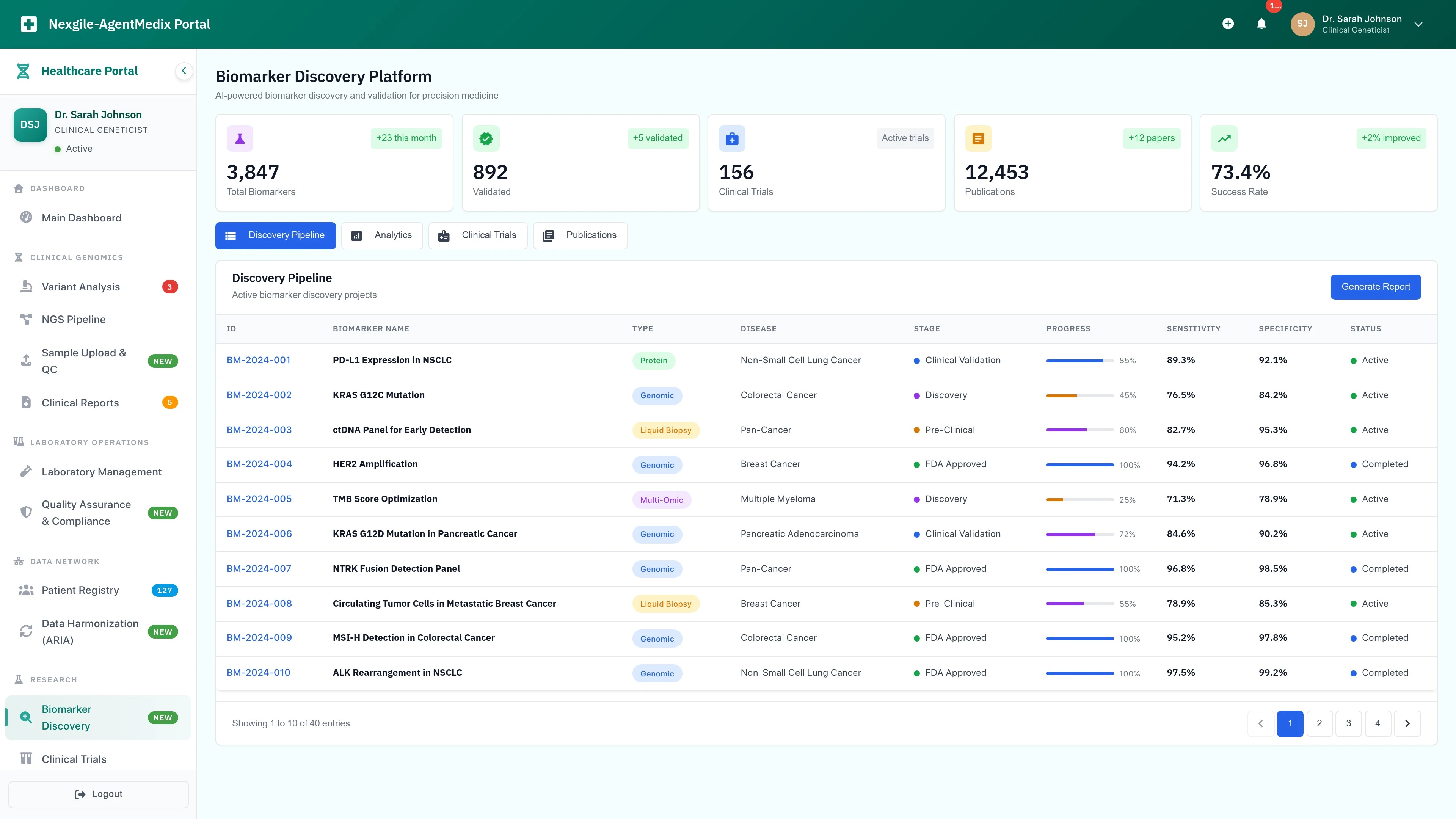 Biomarker Discovery Research Interface - Nexgile-AgentMedix Nucleus Platform