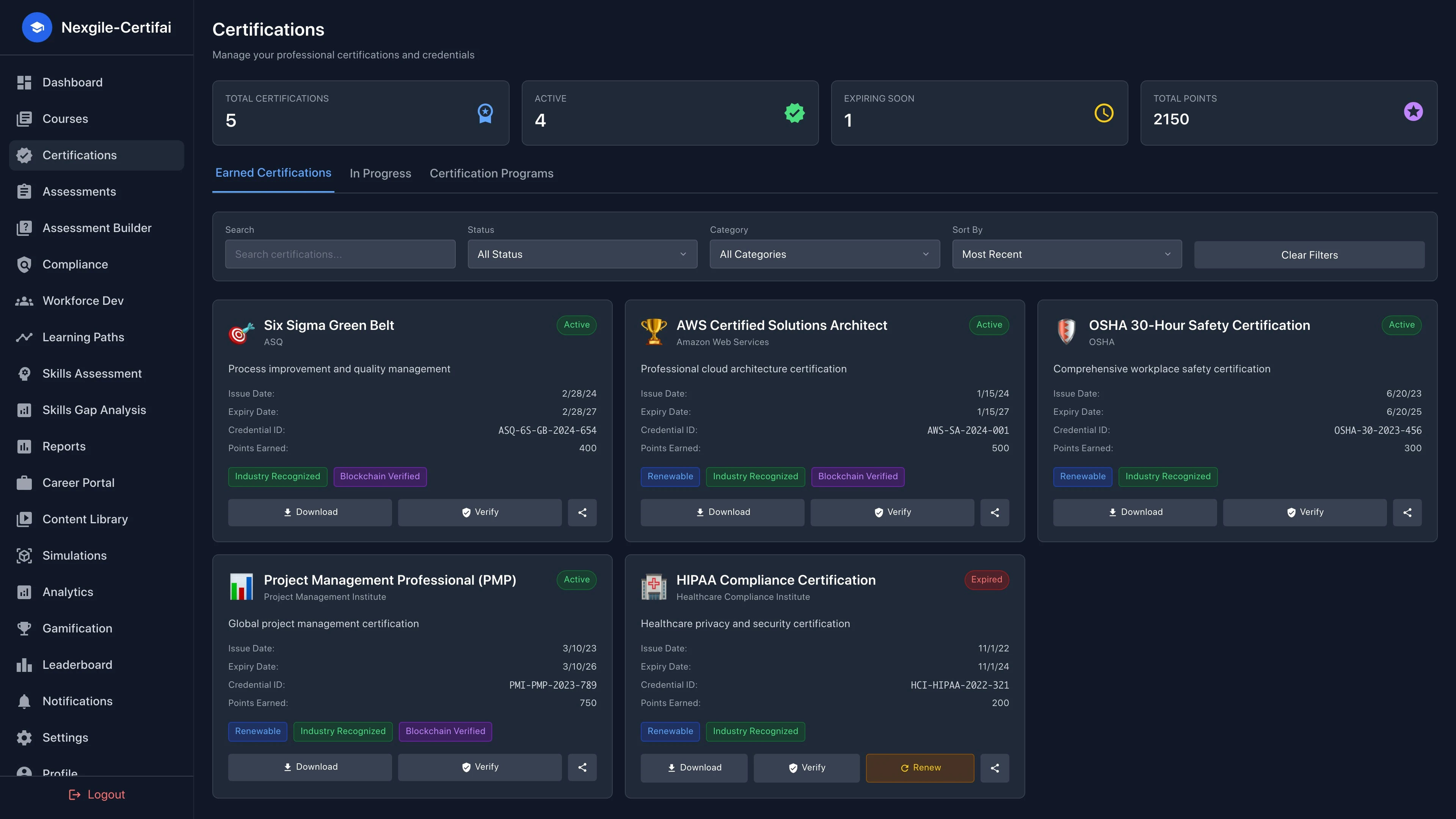 Nexgile-Certifai Nexus Certifications Portal