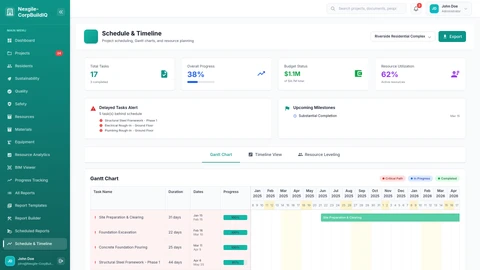 Location-based scheduling with Gantt chart visualization and milestone tracking
