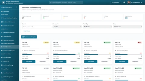 Instruments Dashboard - Laboratory equipment management interface