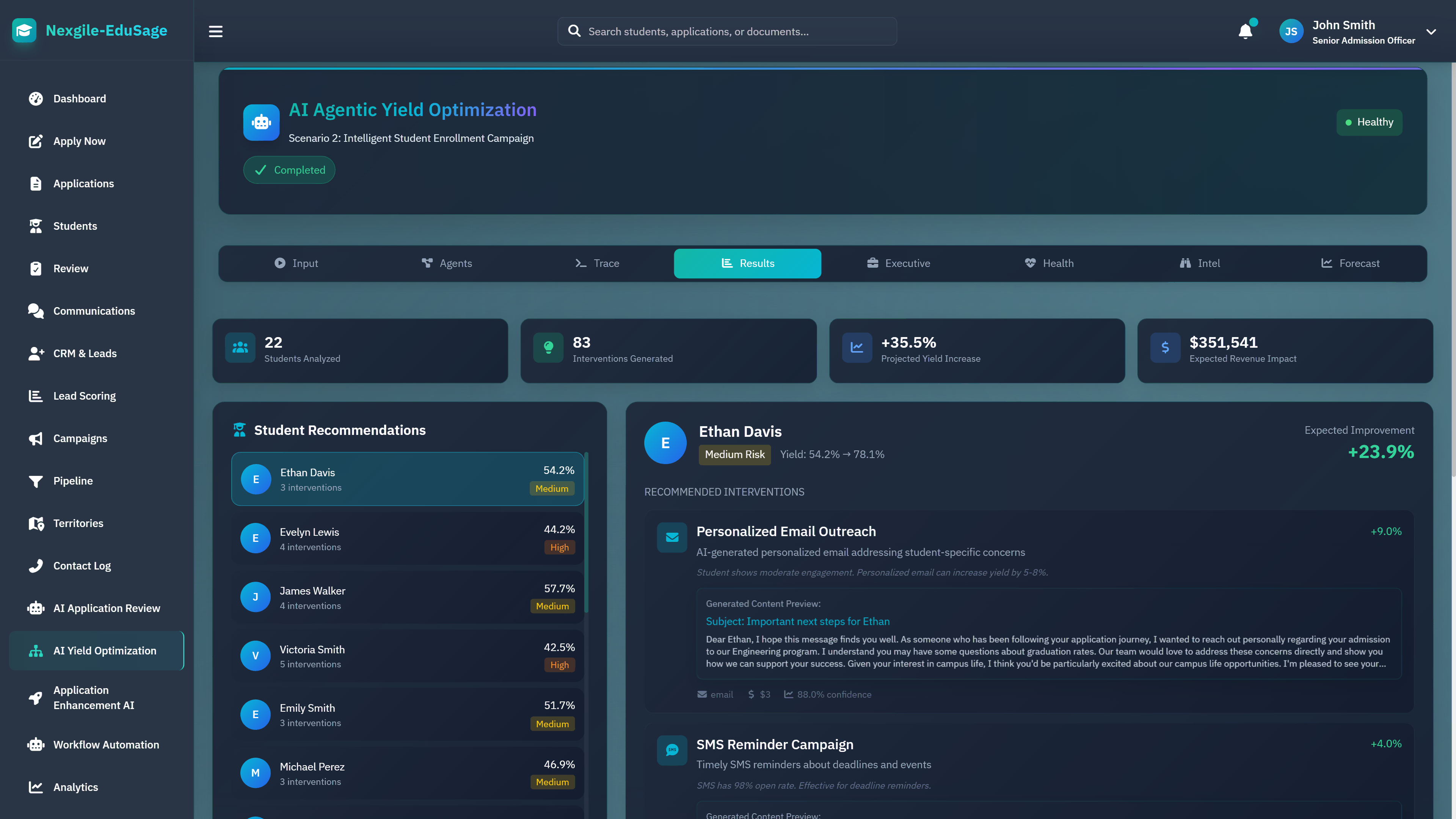 Campaign Results - Student recommendations and interventions