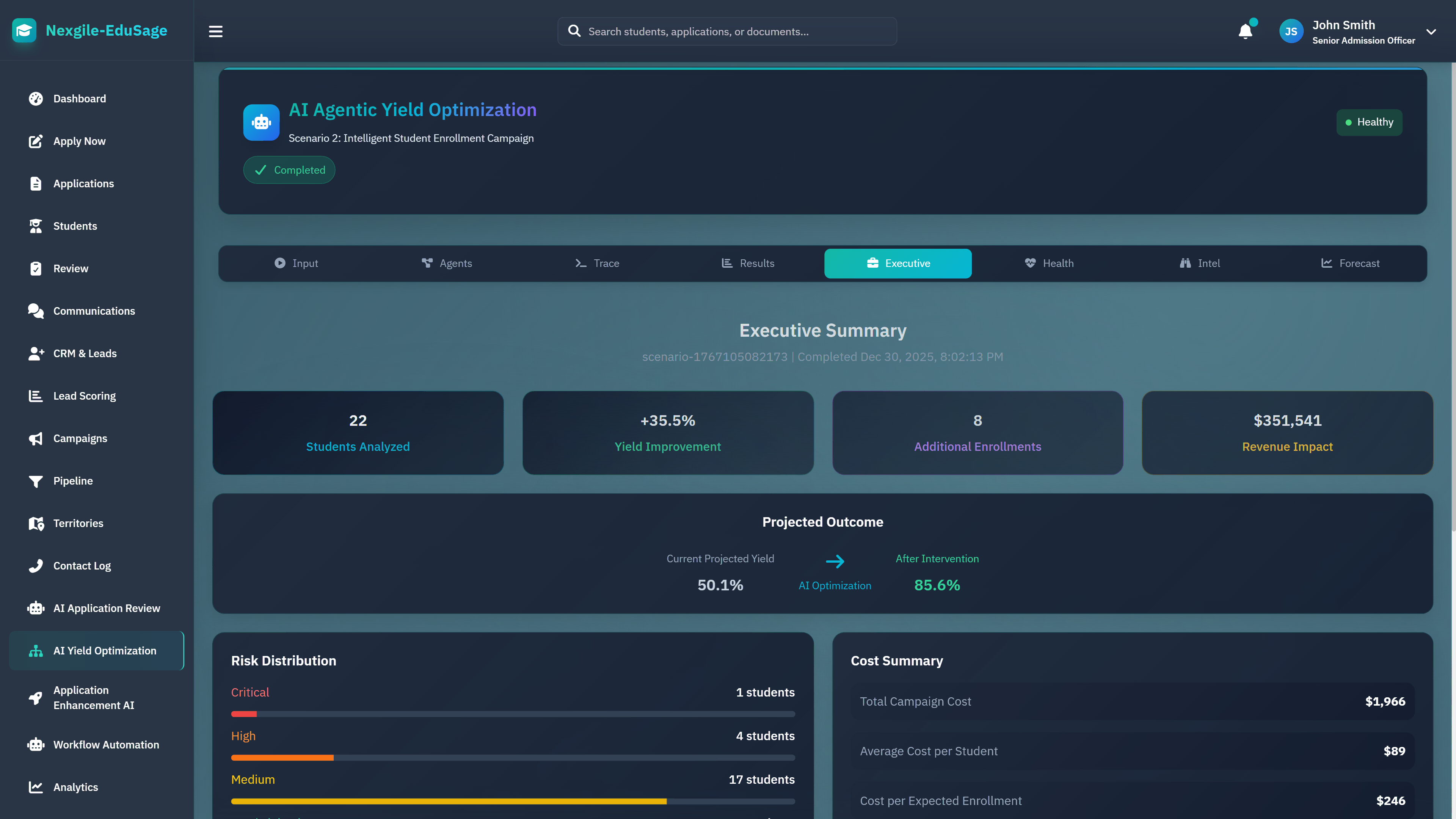 Executive Summary - Yield improvement and ROI metrics