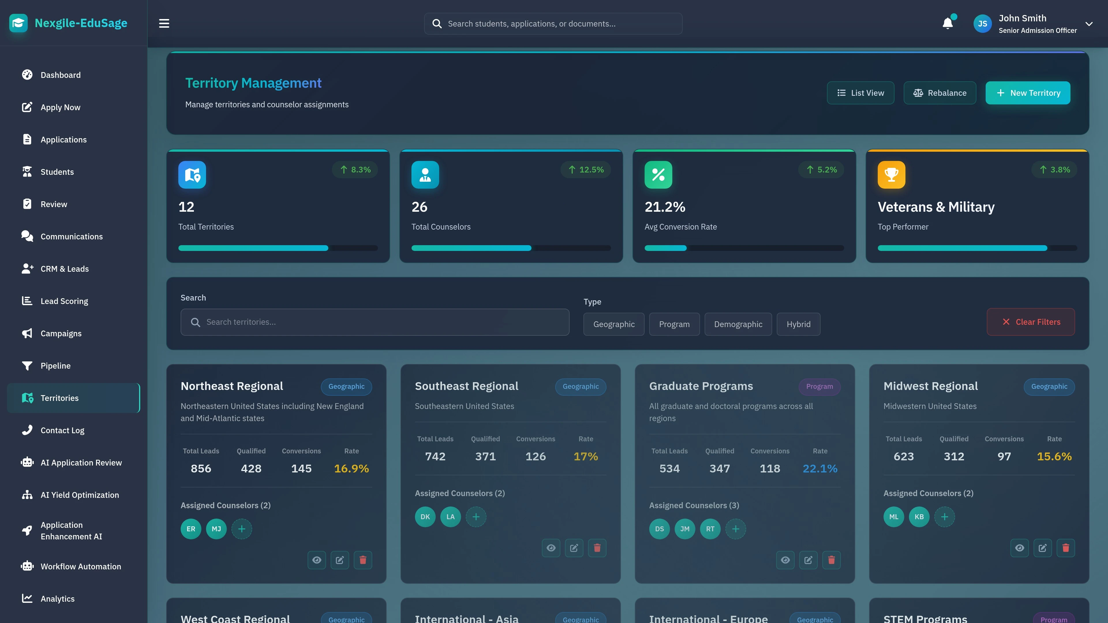 CRM Territories Management - Geographic territory assignment and tracking