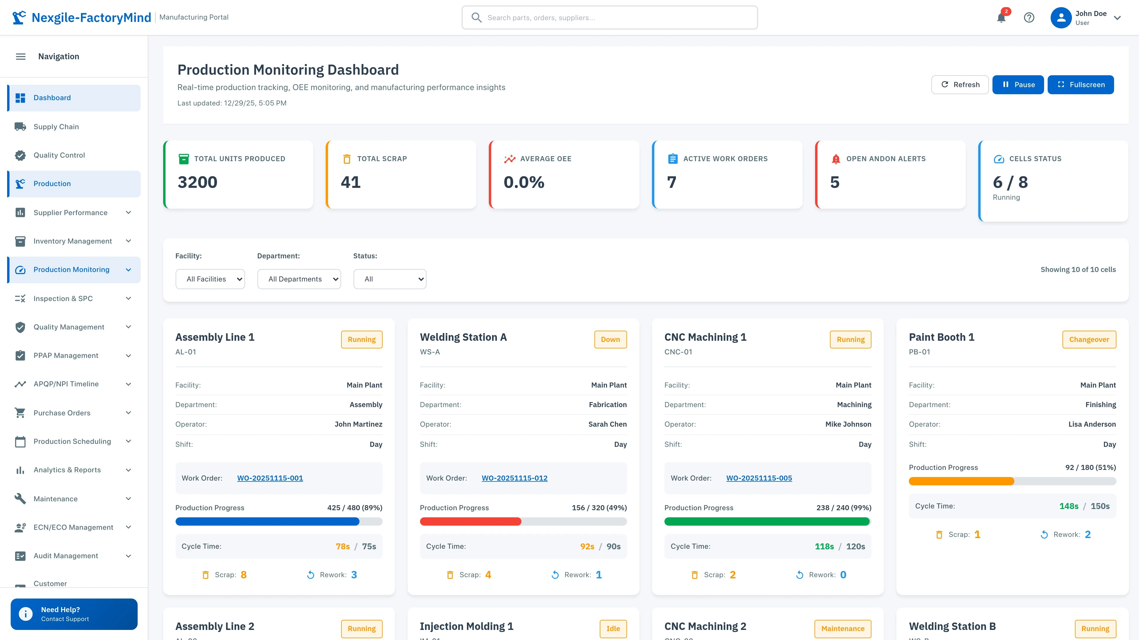 Production Monitoring Dashboard - Real-time production cell monitoring and OEE tracking