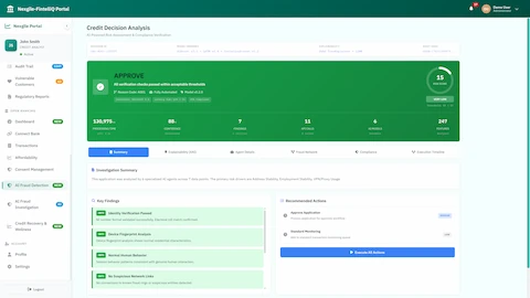 Credit Decision Analysis - APPROVE decision with risk score 15, comprehensive investigation summary, key findings, and recommended actions