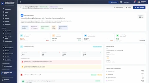 AI Analysis Complete - Executive summary with maintenance recommendations, live IoT telemetry, anomaly detection, and autonomous actions