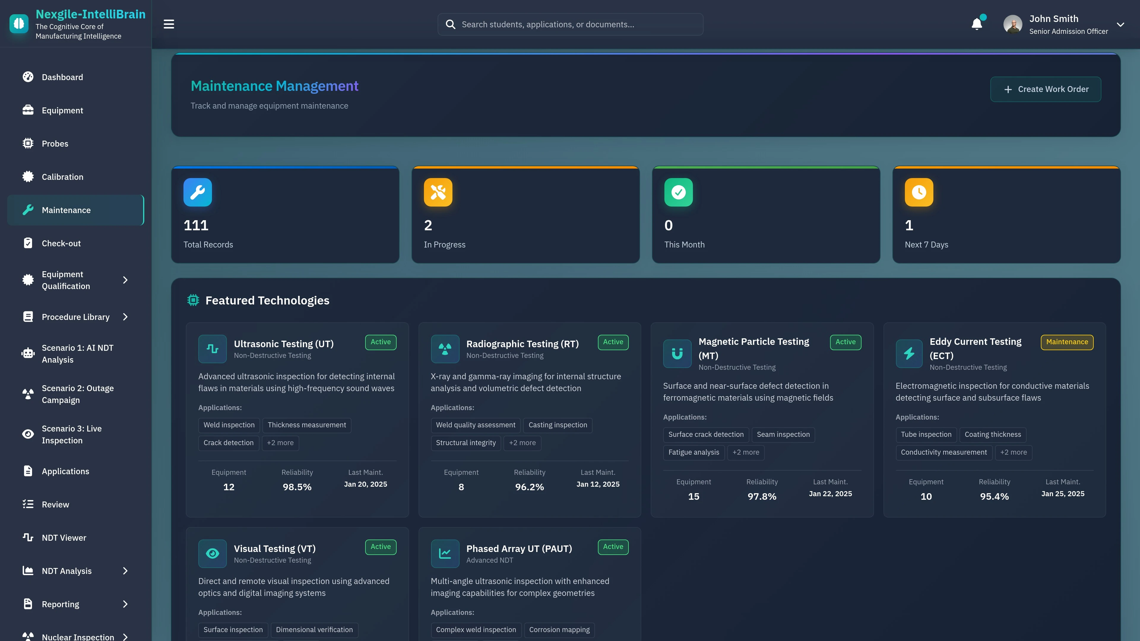 Maintenance Dashboard - Equipment status monitoring and predictive maintenance overview