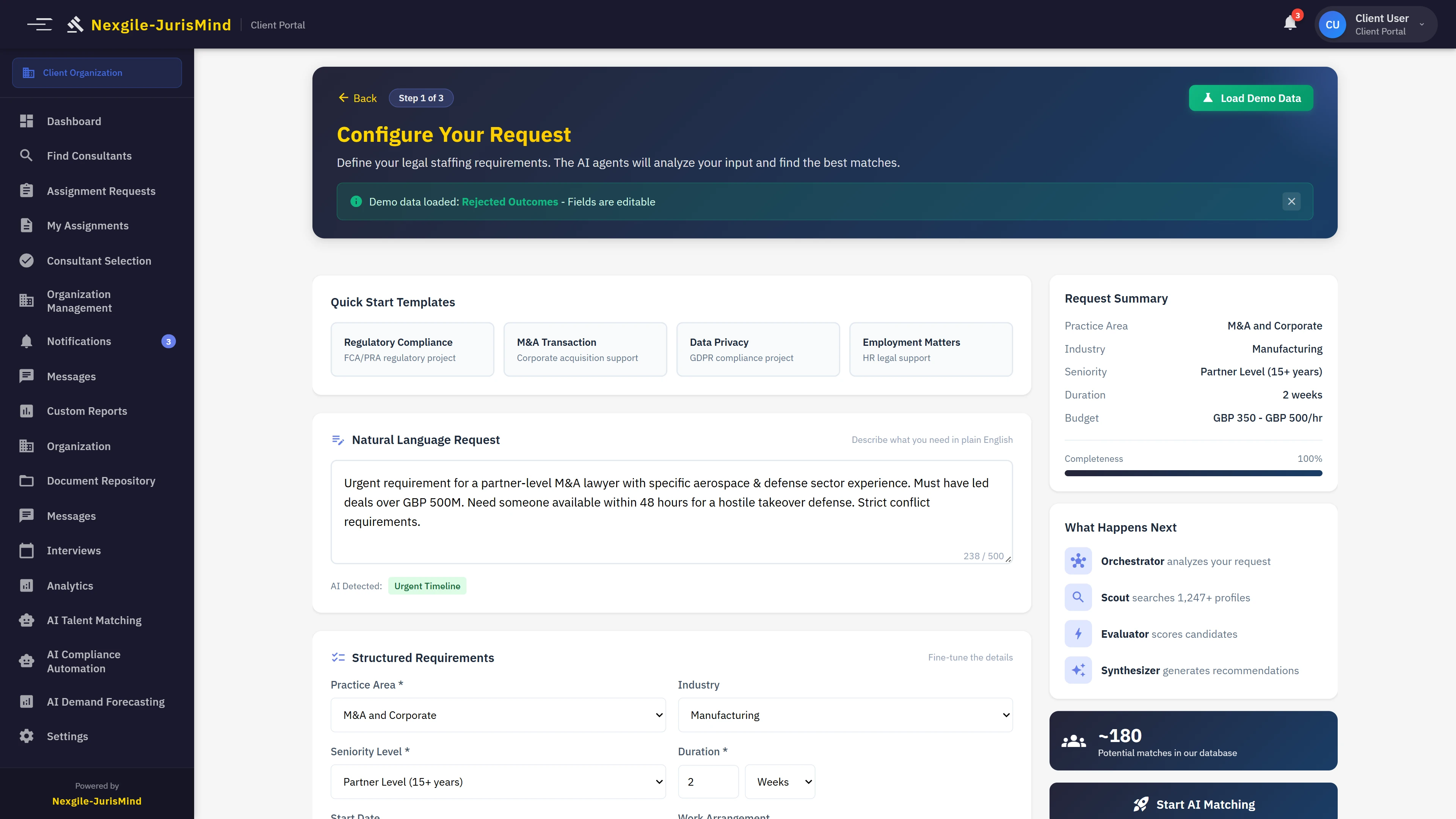AI Talent Matching Dashboard - Multi-agent orchestration overview