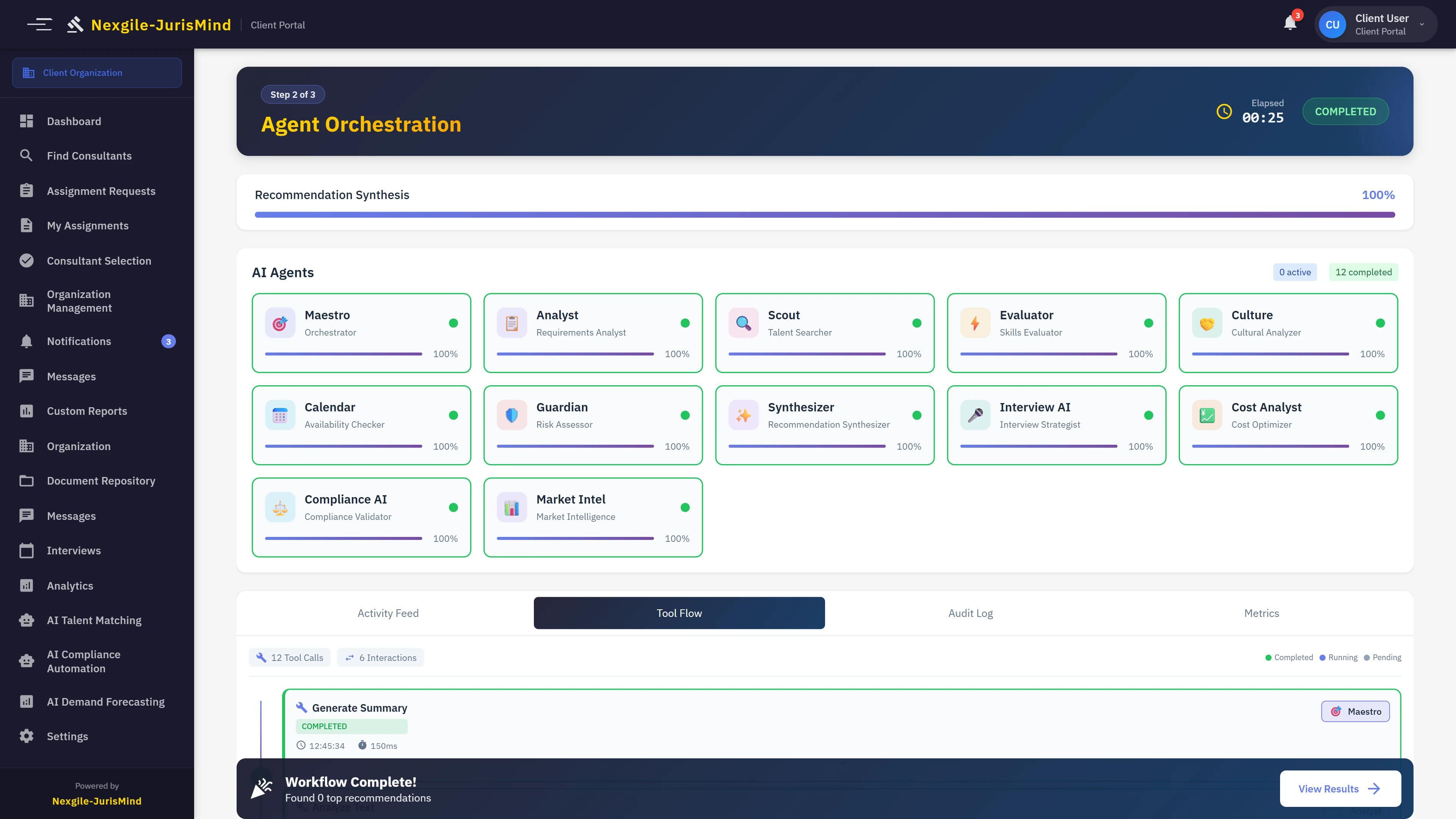 Consultant Search Results - Vector similarity matching output