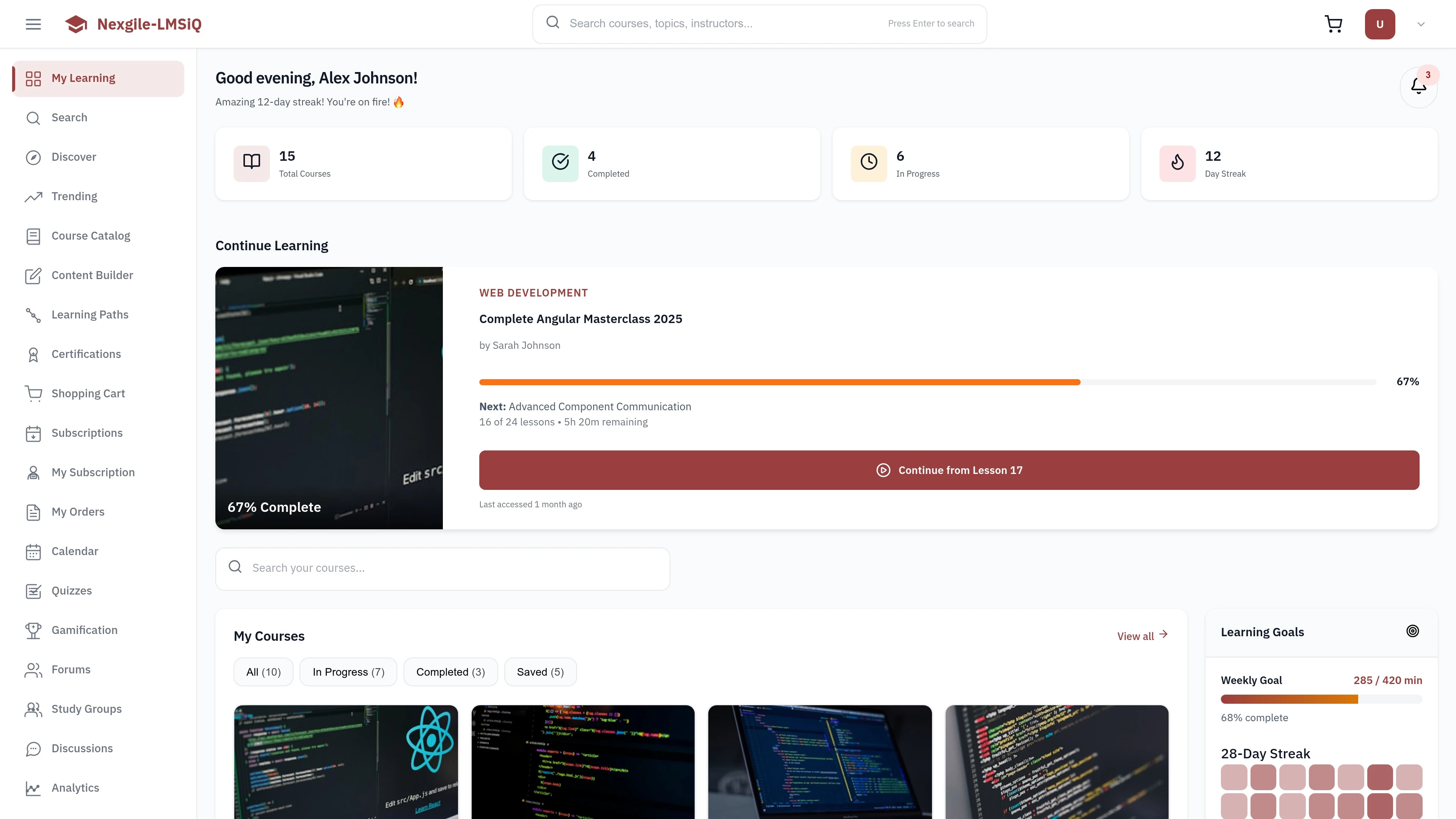 My Learning Dashboard - Personalized course overview and learning progress tracking