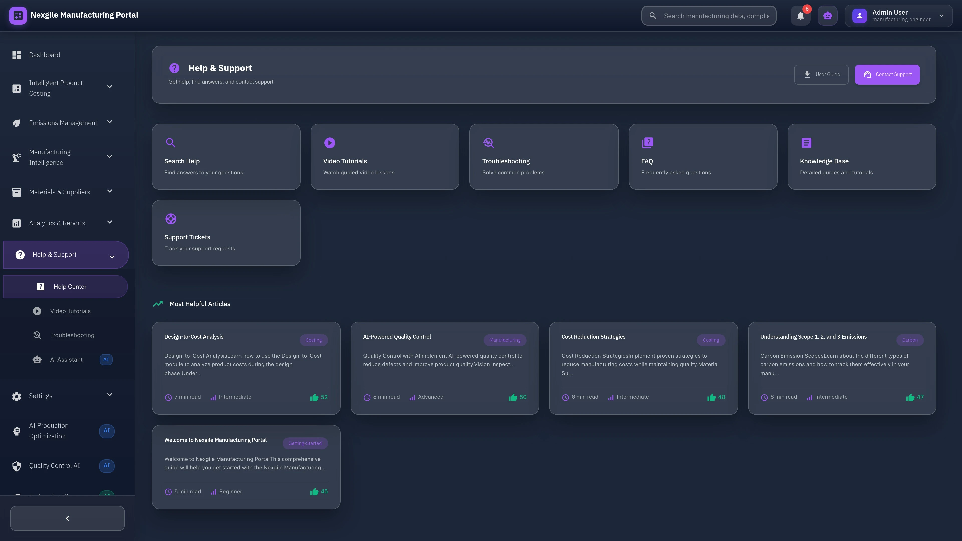Help page of the Nexgile-ManufactIQ Forge portal