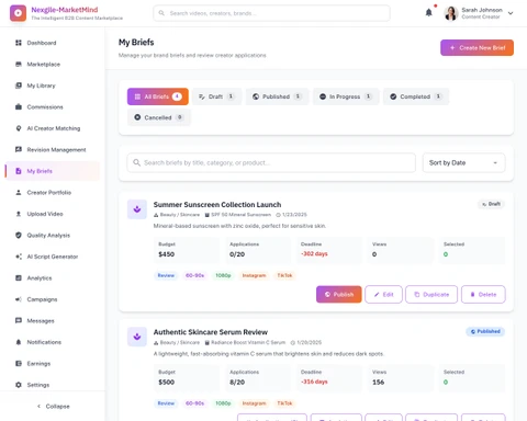 My Briefs - Campaign brief management dashboard