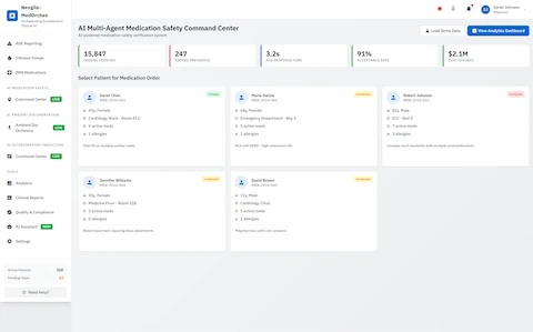 Command Center Dashboard - Patient Selection with Risk Complexity & Performance Metrics