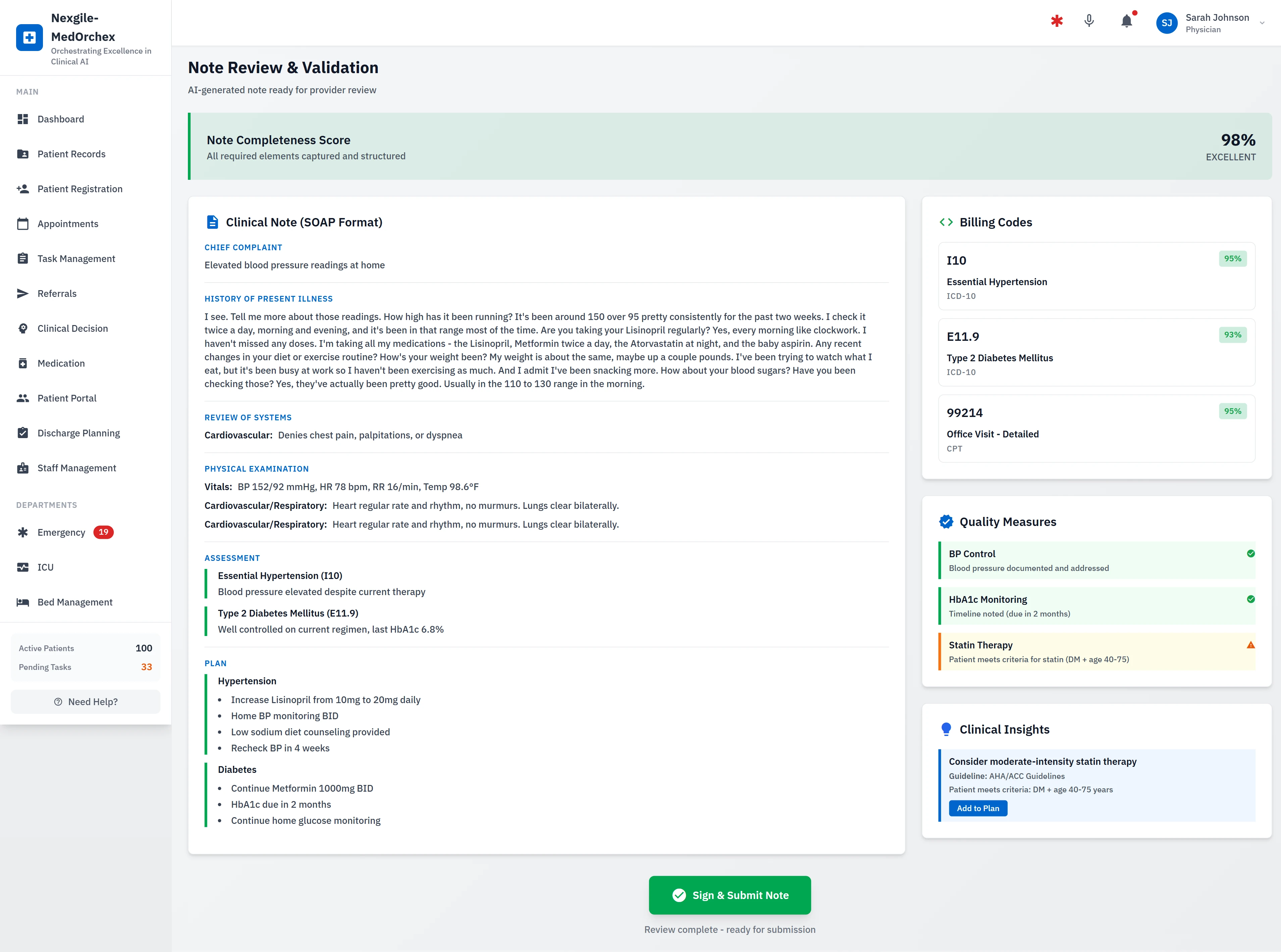 Note Review & Validation - SOAP Format with ICD-10/CPT Codes & Quality Measures