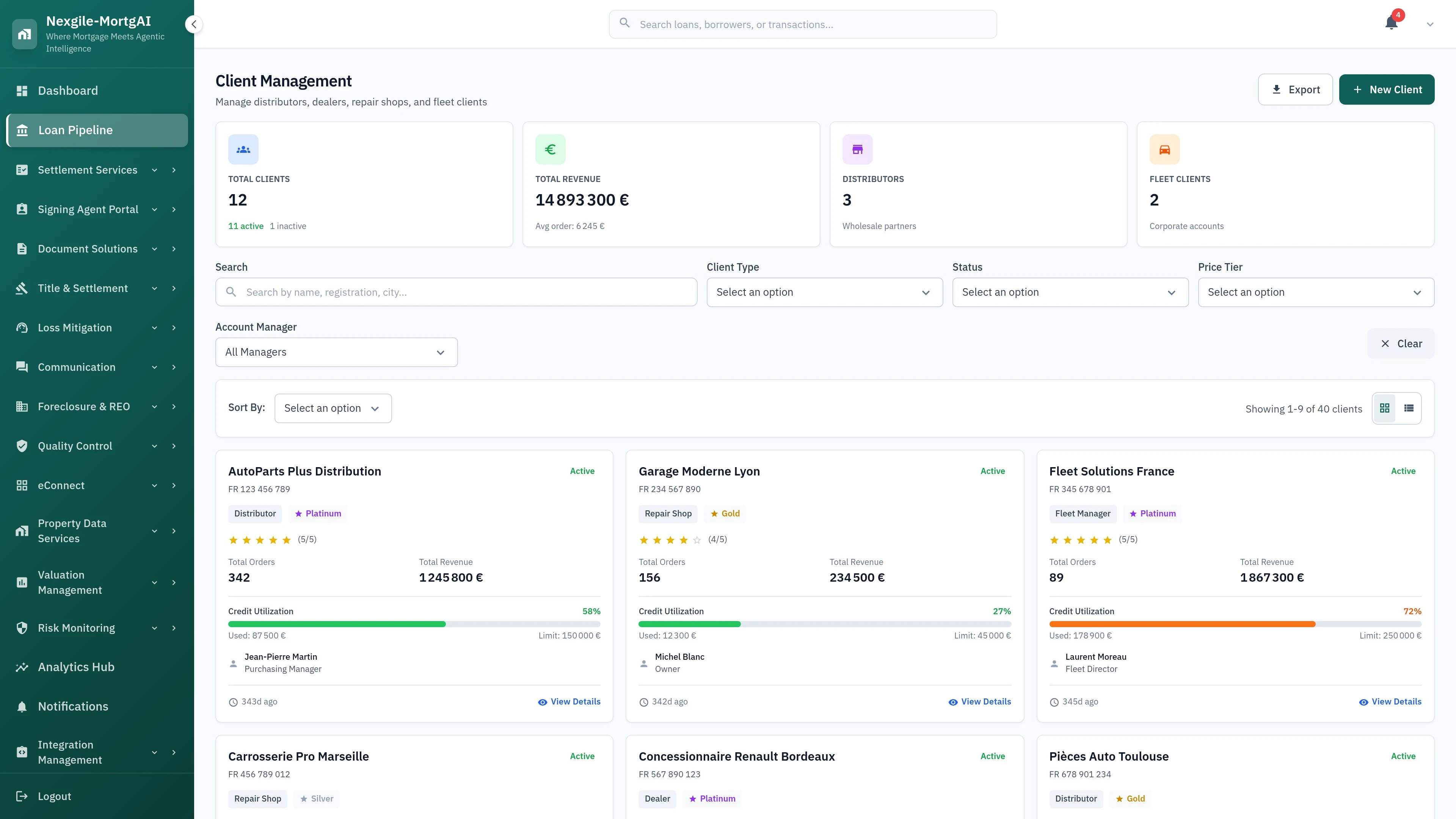 Client Management Interface - Multi-client portfolio overview