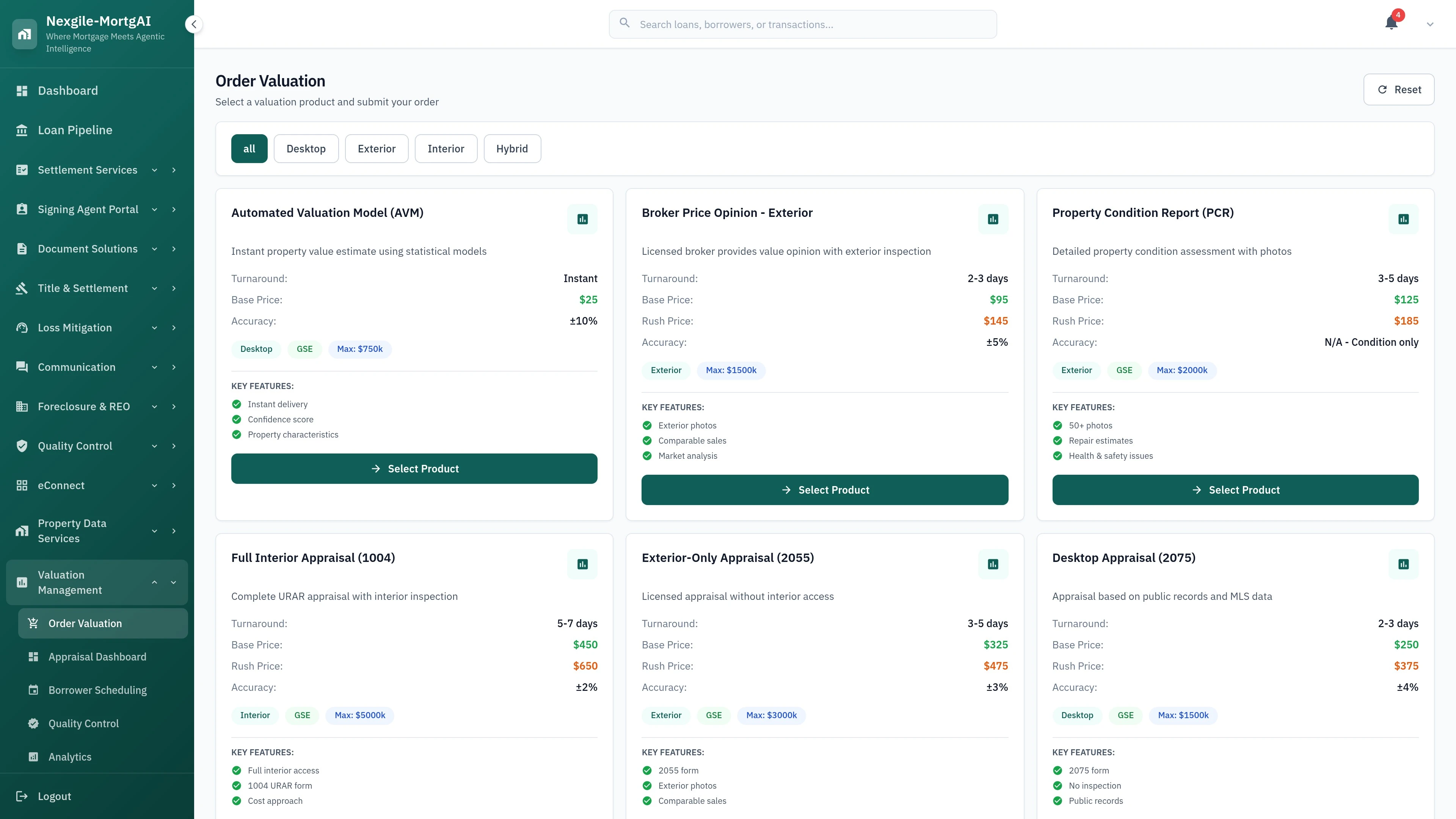 Valuation Order Interface - Property valuation ordering workflow