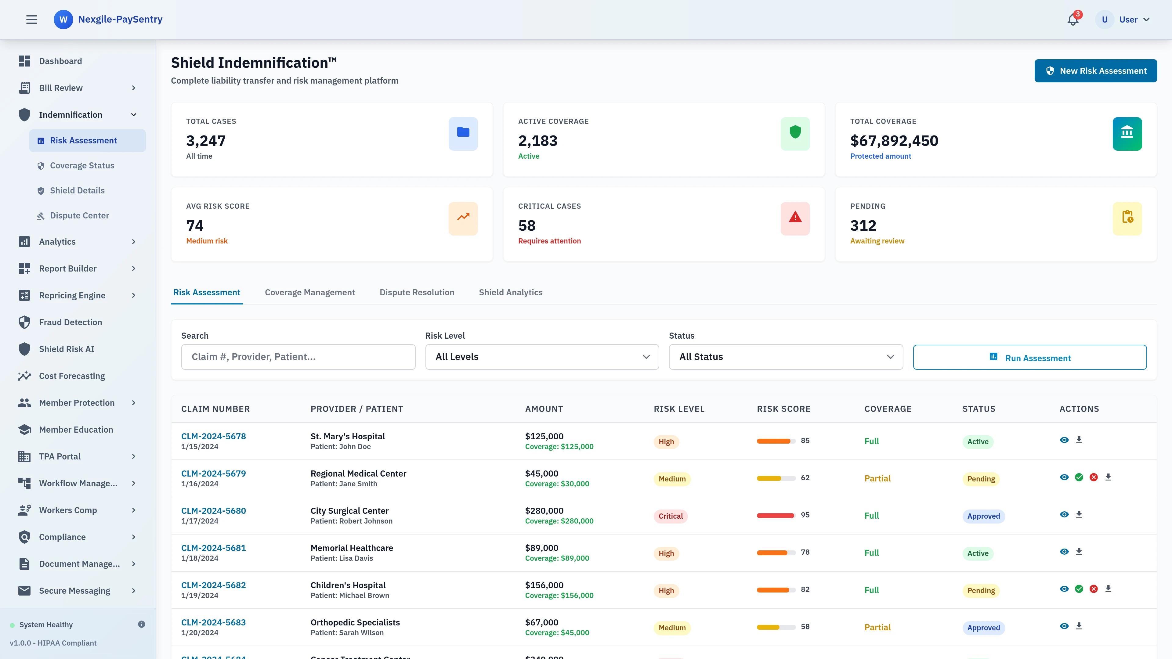 Indemnification Risk Management Interface