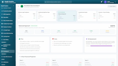 Remediation Recommendations - Multiple remediation approaches comparison with pros/cons, AI assessment, and 3-year financial projection