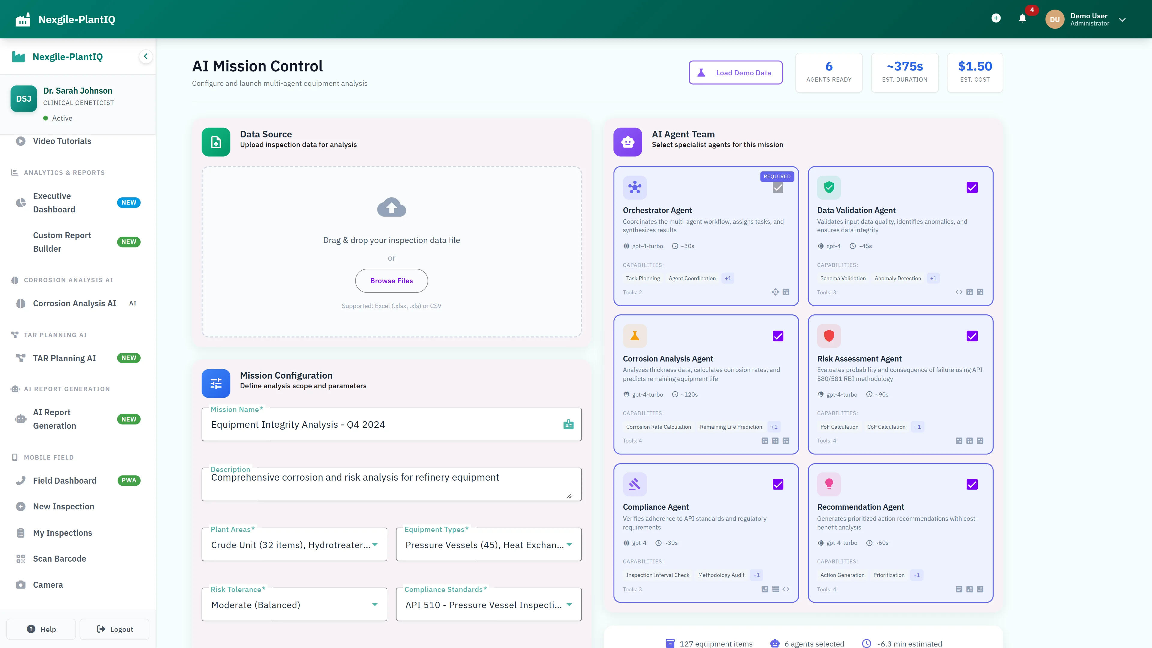 AI Mission Control - Configure and launch multi-agent equipment integrity analysis