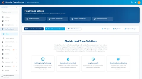 Heat Trace Cables Dashboard - Industrial heat tracing cable monitoring and management interface