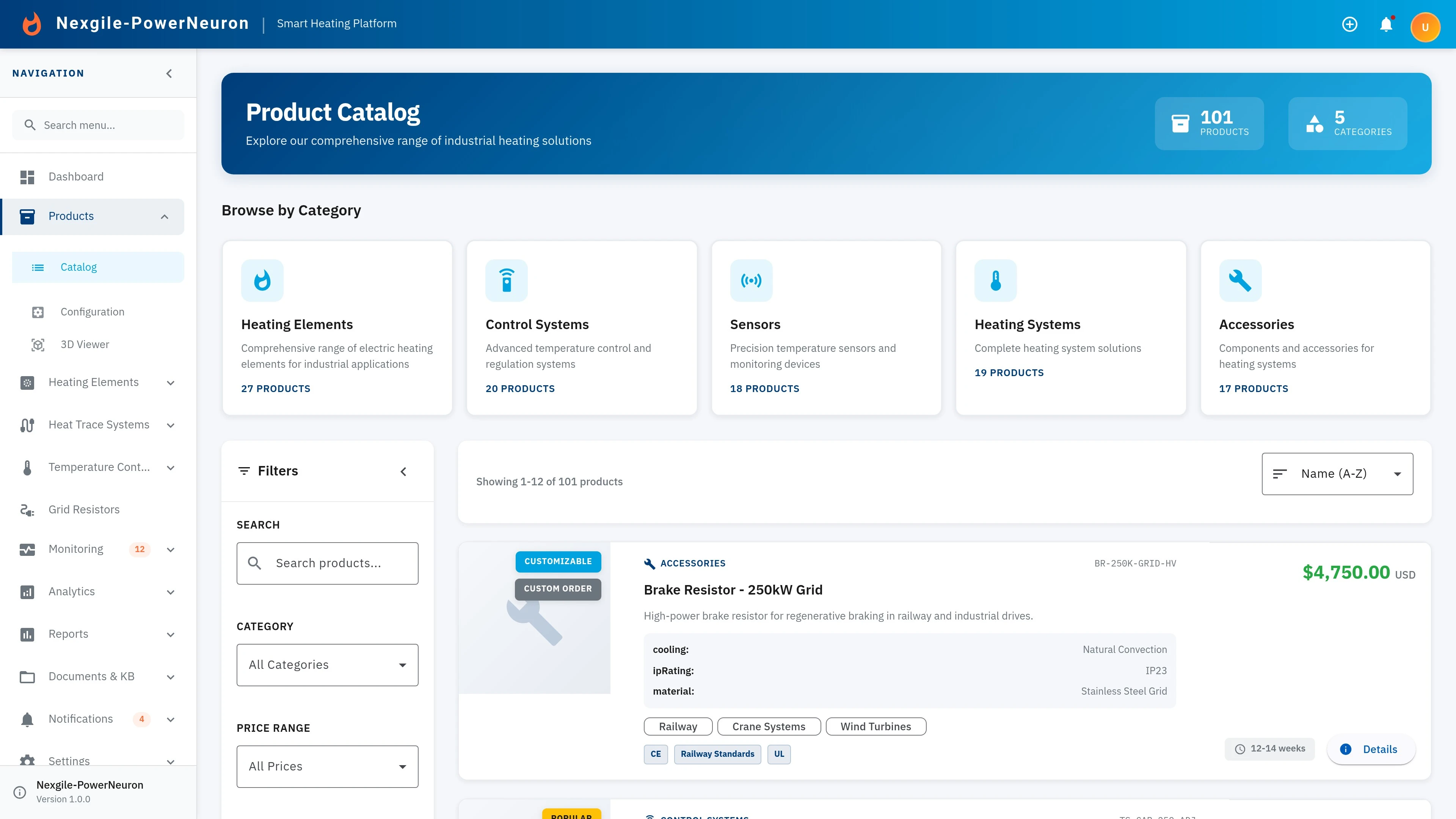 Products Catalog - Comprehensive product discovery interface with filtering and search capabilities