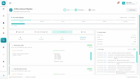 Tool Calls Dashboard - Market Data API and LinkedIn Talent Search with real-time candidate sourcing