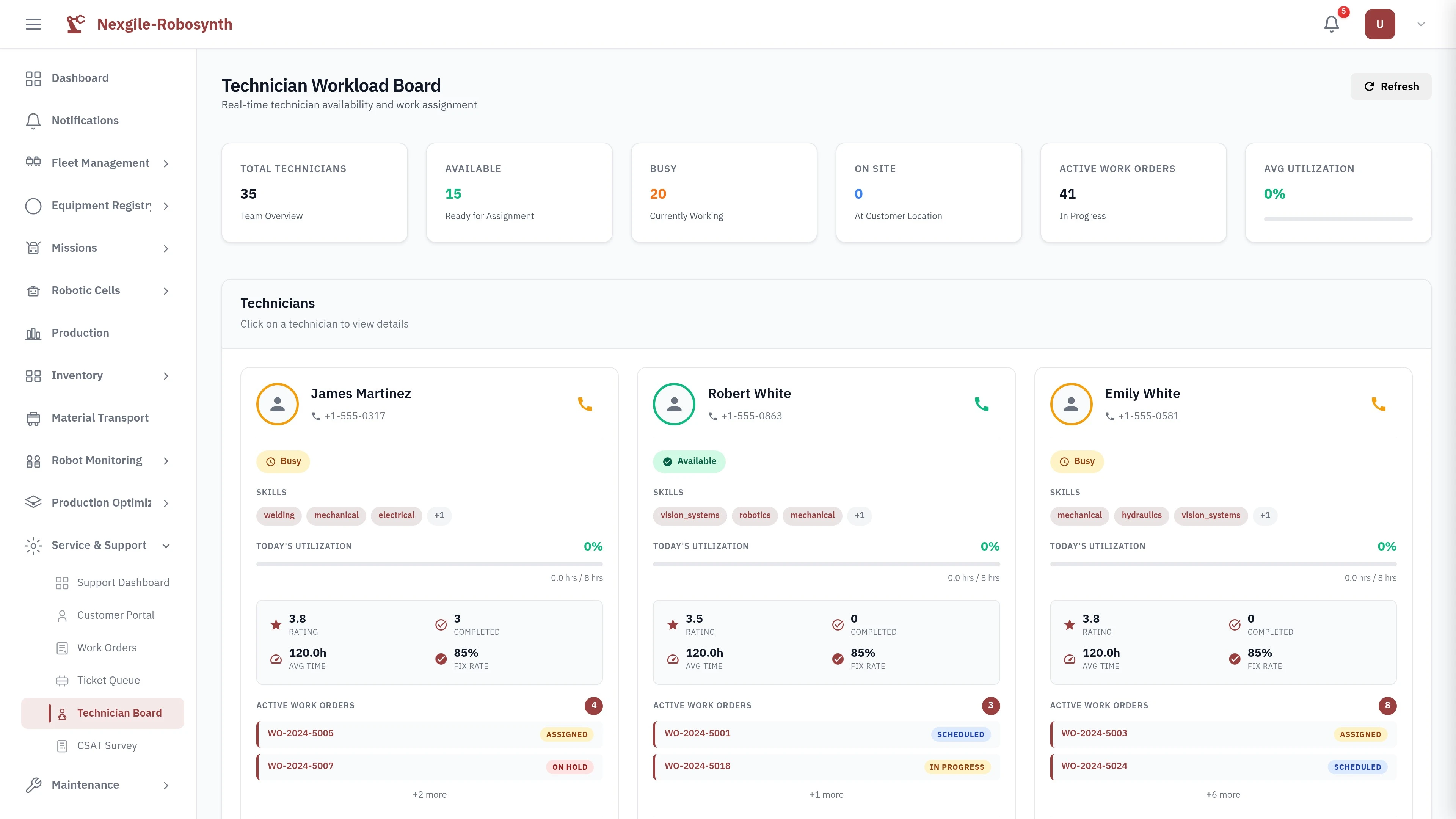 Service Technicians - 24/7 hotline support tracking, work order management, and technician dispatching