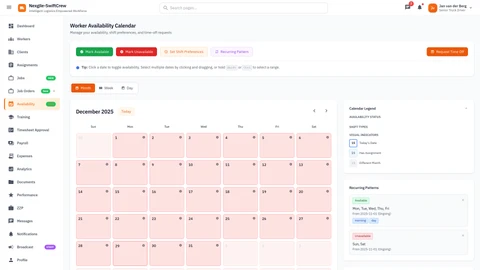 Worker Availability Calendar - Interactive scheduling interface for flex workers to set their availability
