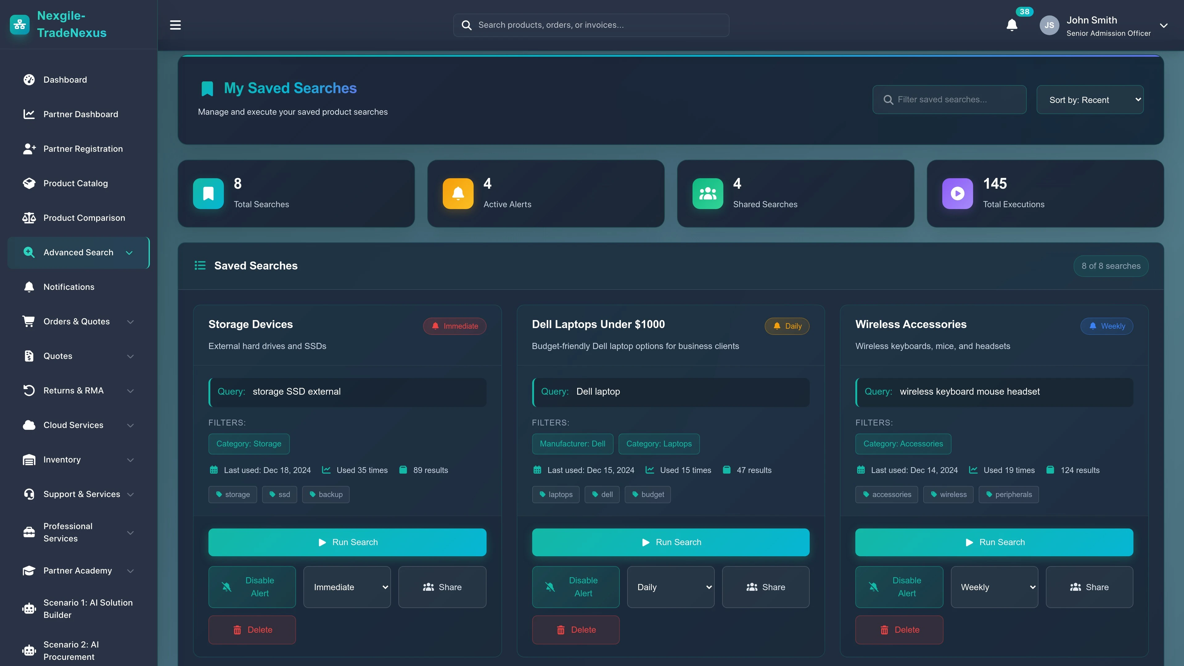 Search Saved - Advanced product search and saved searches interface