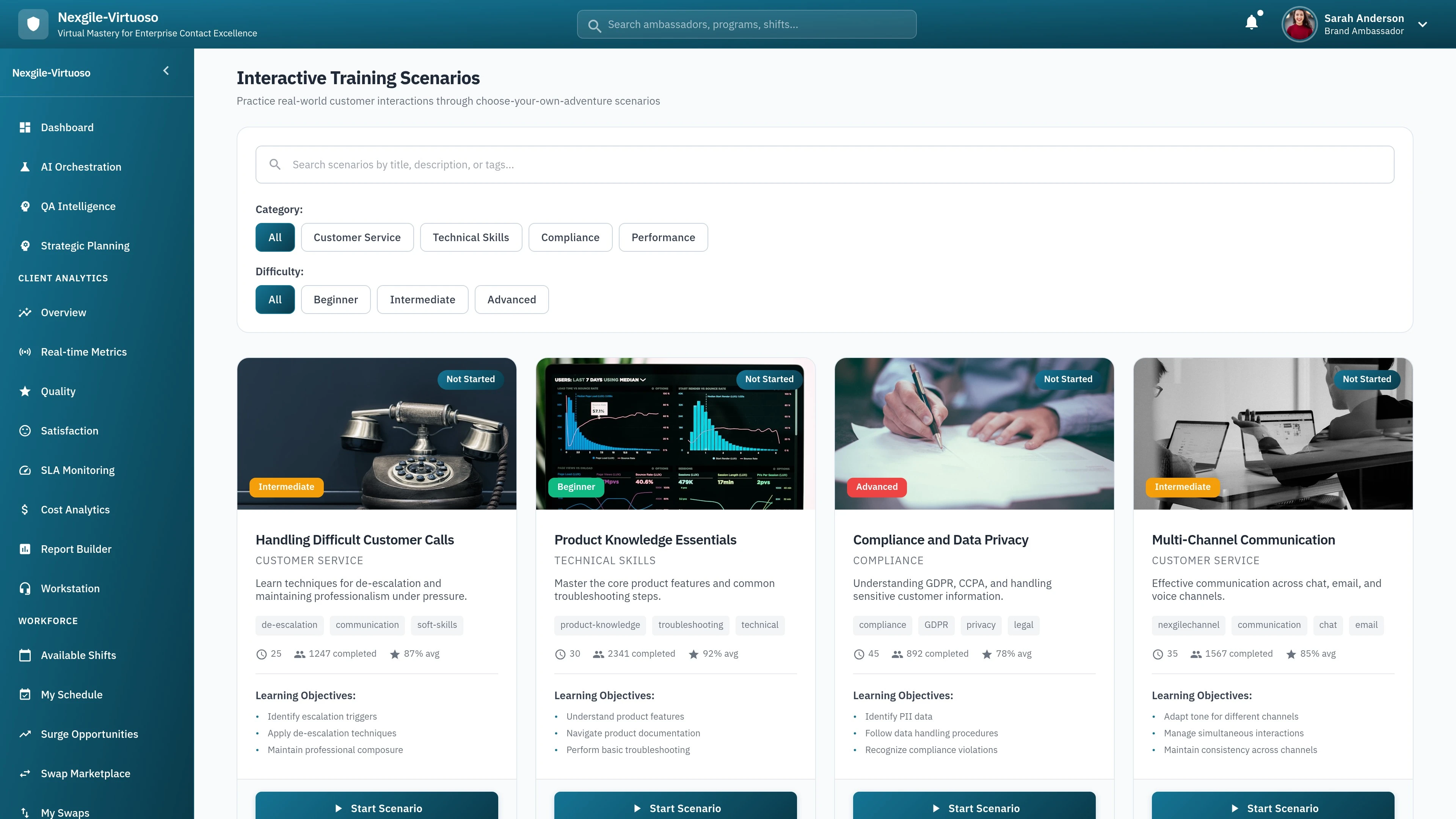 Training Scenarios Dashboard
