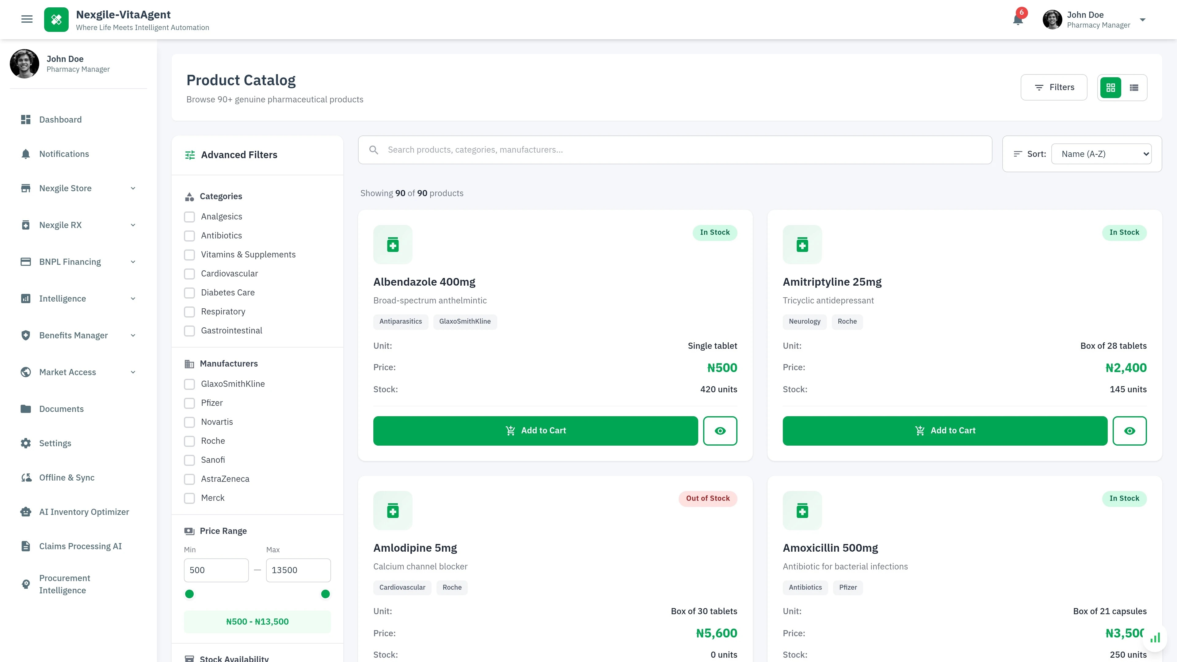 Product Catalog - Nexgile Store pharmaceutical marketplace interface